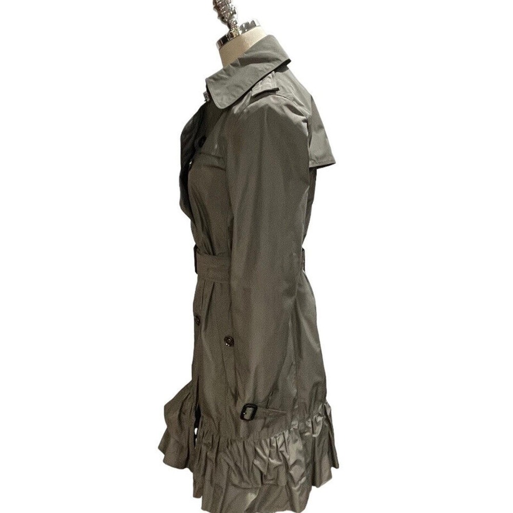 Burberry London Double Breasted Belted Gray Green Ruffled Trench Coat Sz US 6 - Picture 10 of 16